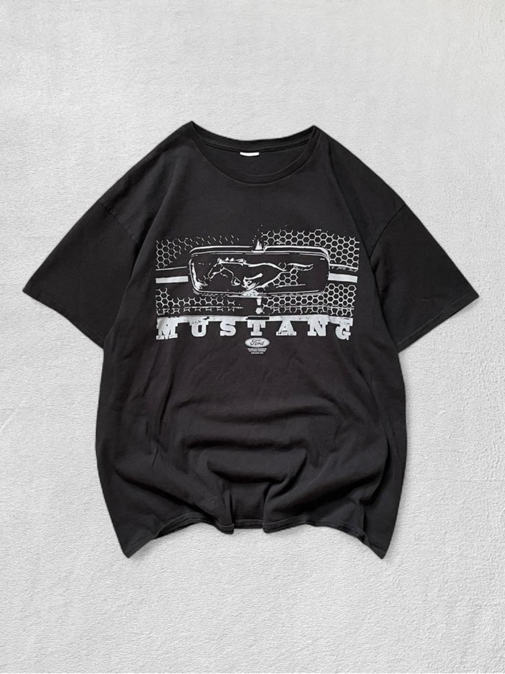 Black Grey Cotton Mustang Ford Honeycomb Grille Horse Graphic T-Shirt, Men’s XL